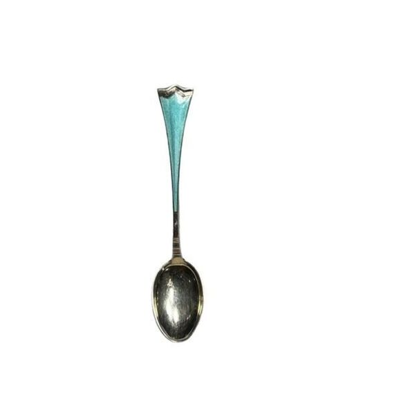 Enamel Demitasse Spoon Sterling Silver Kronesolv J Tostrup Norway Vintage - Picture 5 of 13